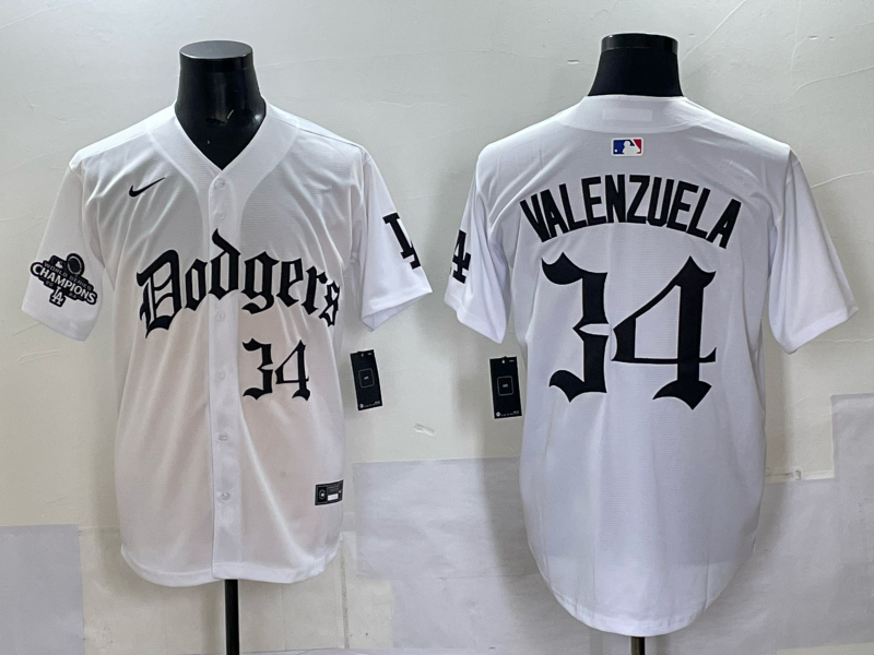 Men Los Angeles Dodgers  #34 Valenzuela white Nike 2025 MLB jersey 0010